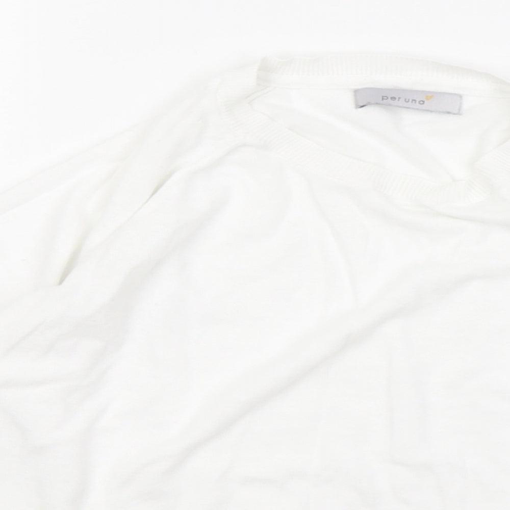 Marks and Spencer Womens White Round Neck Cotton Pullover Jumper Size 14