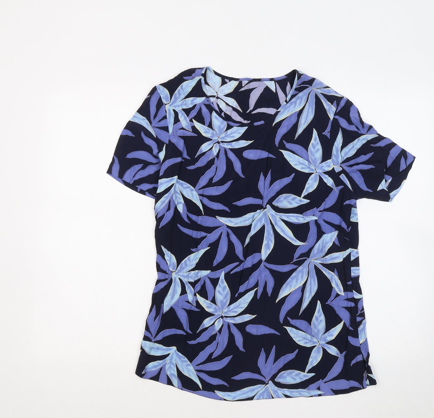Paul Separates Womens Blue Floral Viscose Basic T-Shirt Size 10 Round Neck
