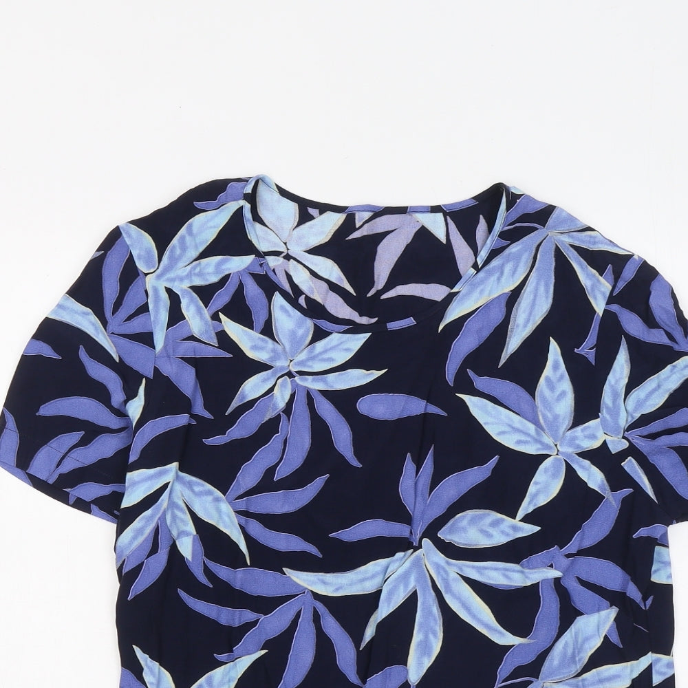 Paul Separates Womens Blue Floral Viscose Basic T-Shirt Size 10 Round Neck