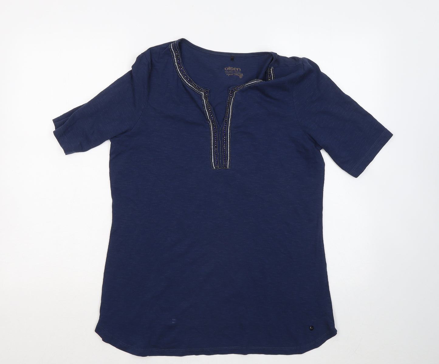Olsen Womens Blue Cotton Basic T-Shirt Size 12 Round Neck