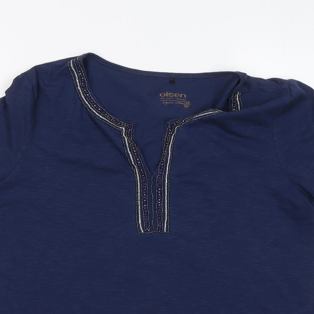 Olsen Womens Blue Cotton Basic T-Shirt Size 12 Round Neck