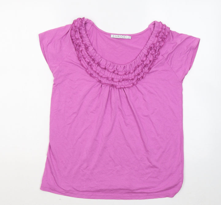 Emreco Womens Pink Viscose Basic T-Shirt Size 12 Round Neck