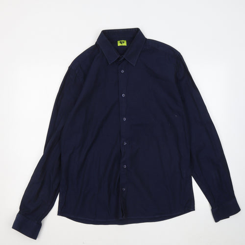 NM Mens Blue Cotton Button-Up Size L Collared