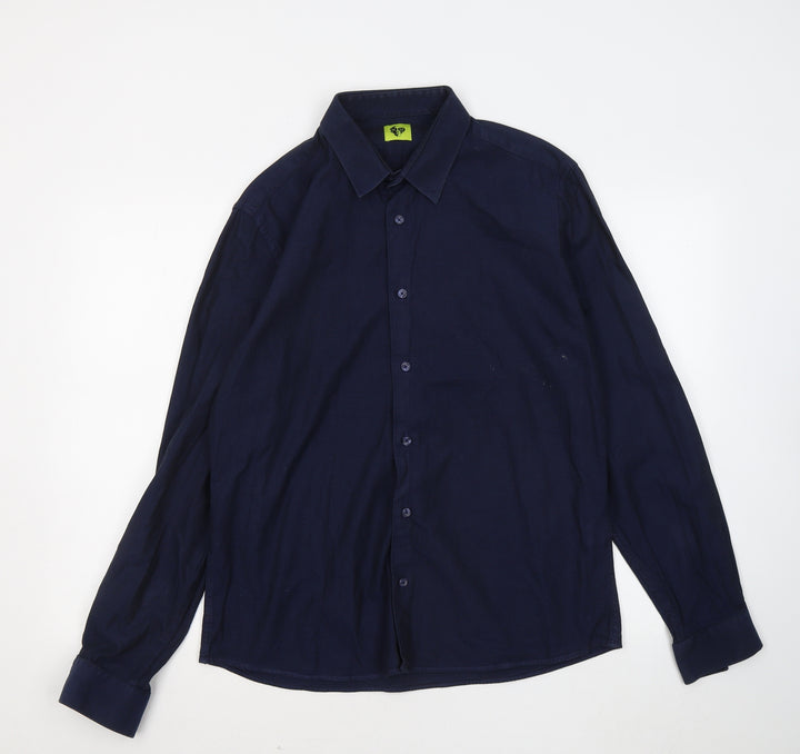 NM Mens Blue Cotton Button-Up Size L Collared