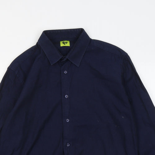 NM Mens Blue Cotton Button-Up Size L Collared