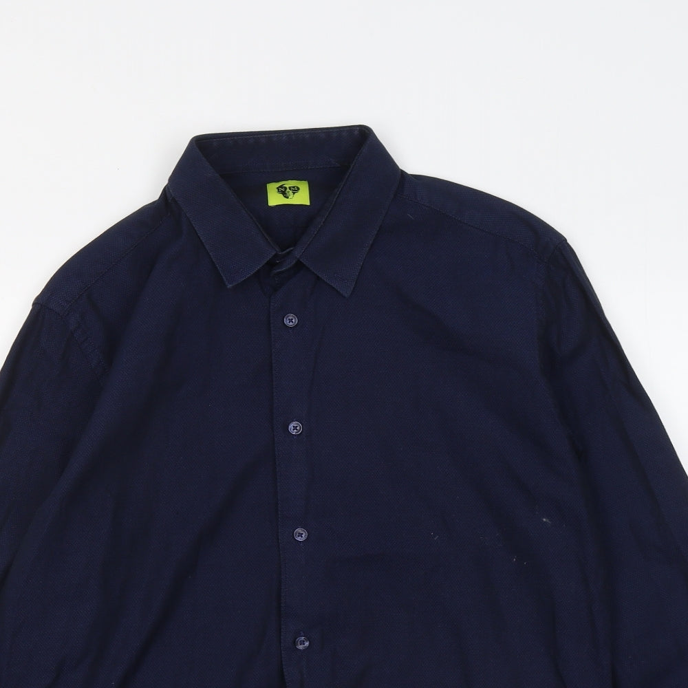 NM Mens Blue Cotton Button-Up Size L Collared