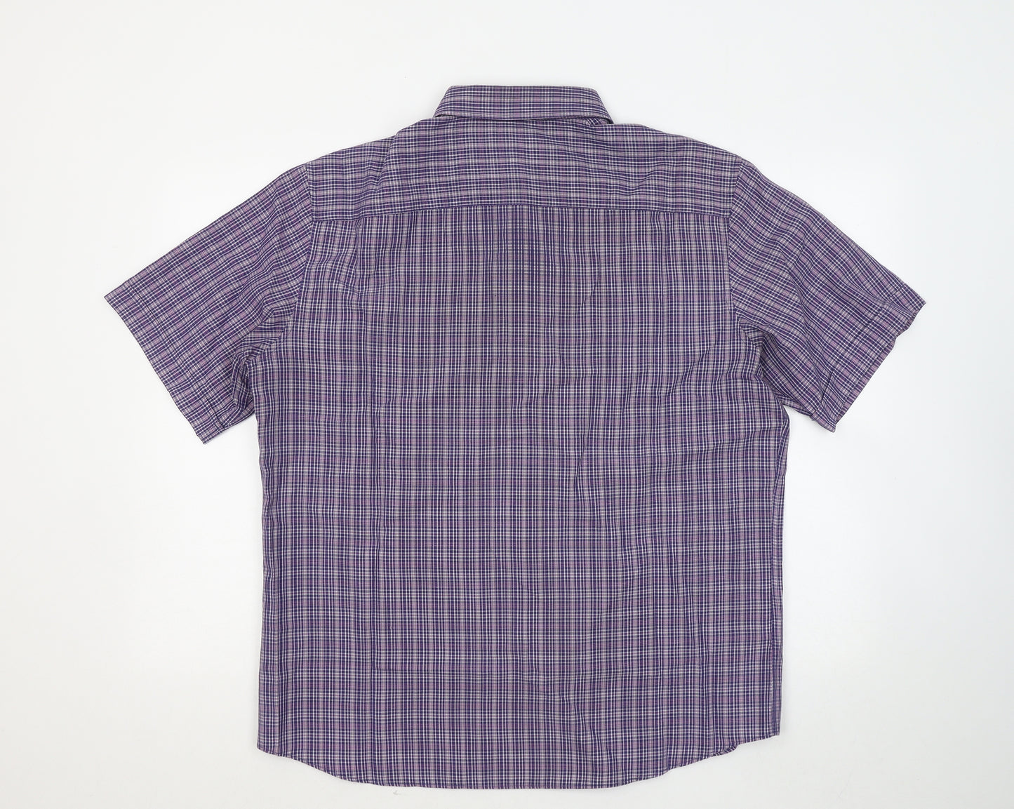 Marks and Spencer Mens Purple Plaid Cotton Button-Up Size L Collared