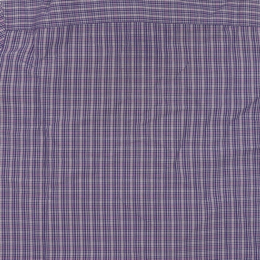 Marks and Spencer Mens Purple Plaid Cotton Button-Up Size L Collared