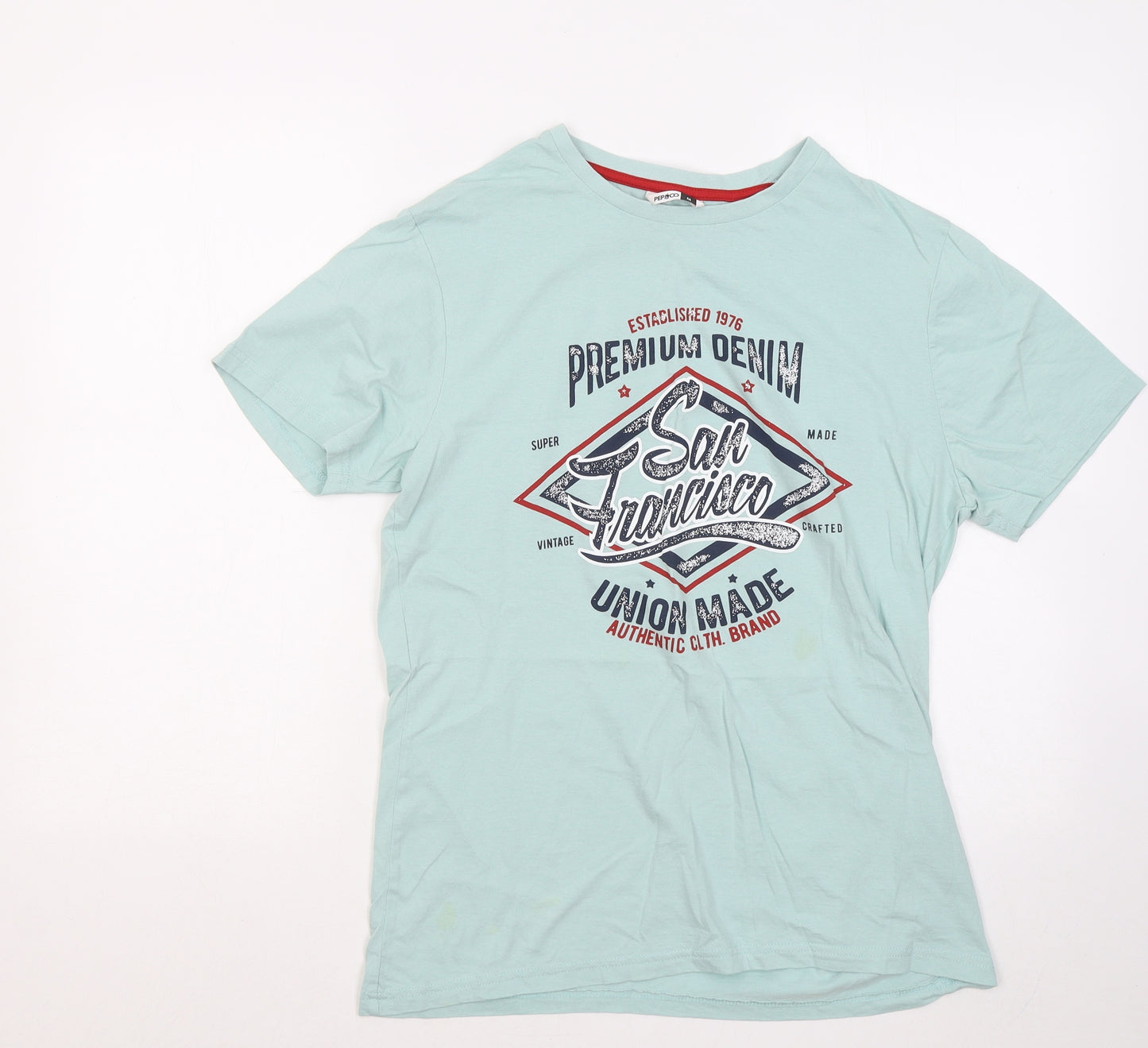 Pep&Co Mens Blue Cotton T-Shirt Size M Round Neck - San Francisco