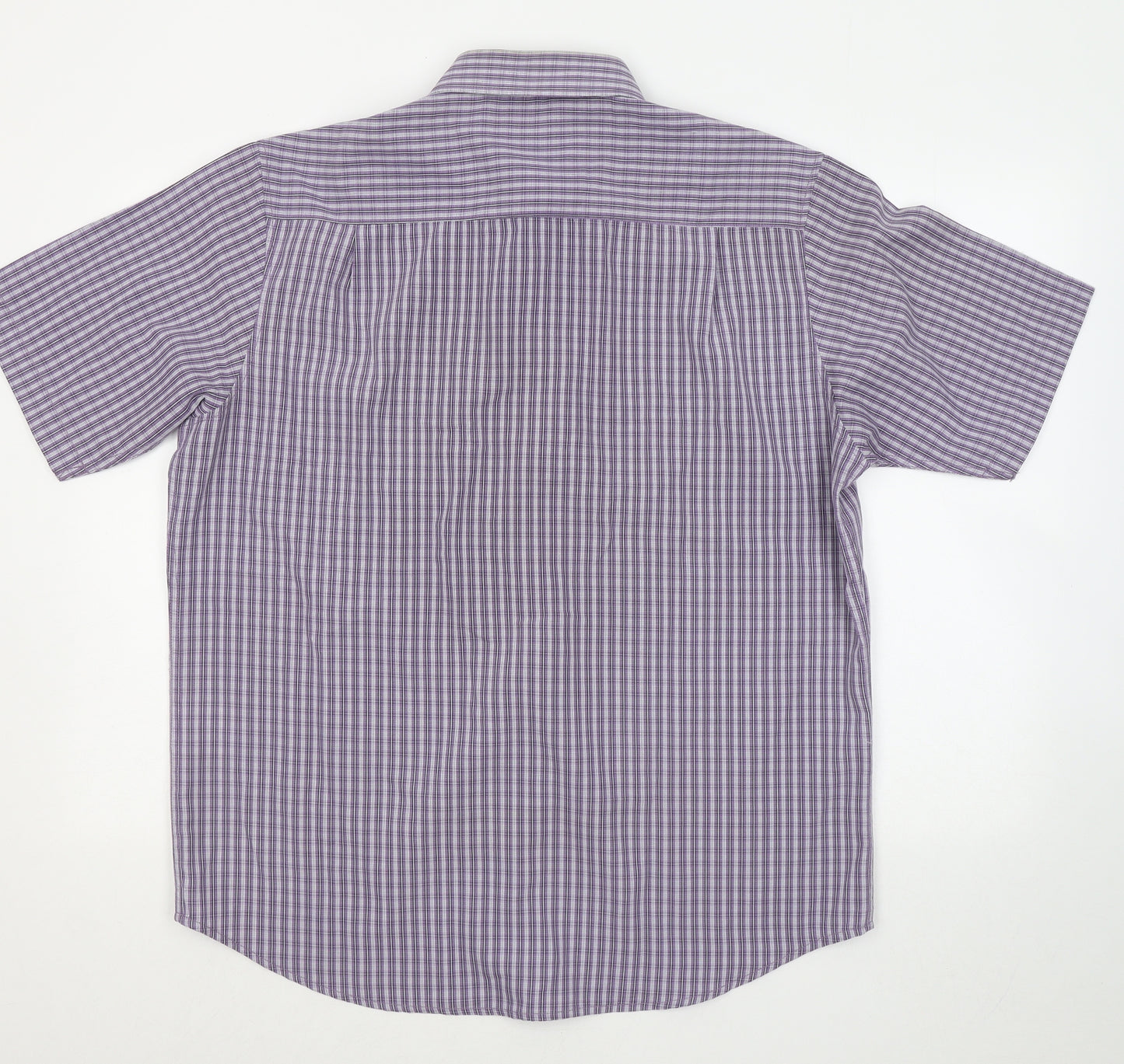James Pringle Mens Purple Plaid Cotton Button-Up Size L Collared