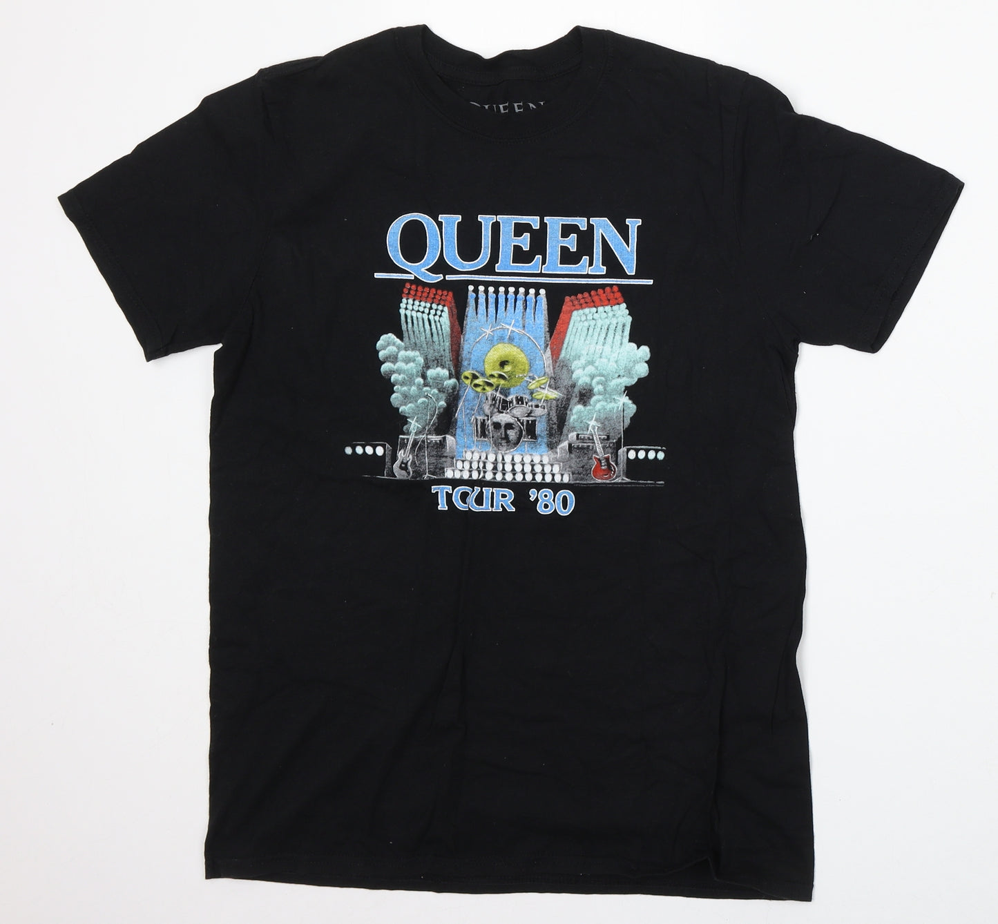 Queen Mens Black Cotton T-Shirt Size S Round Neck - Queen 1980 Tour