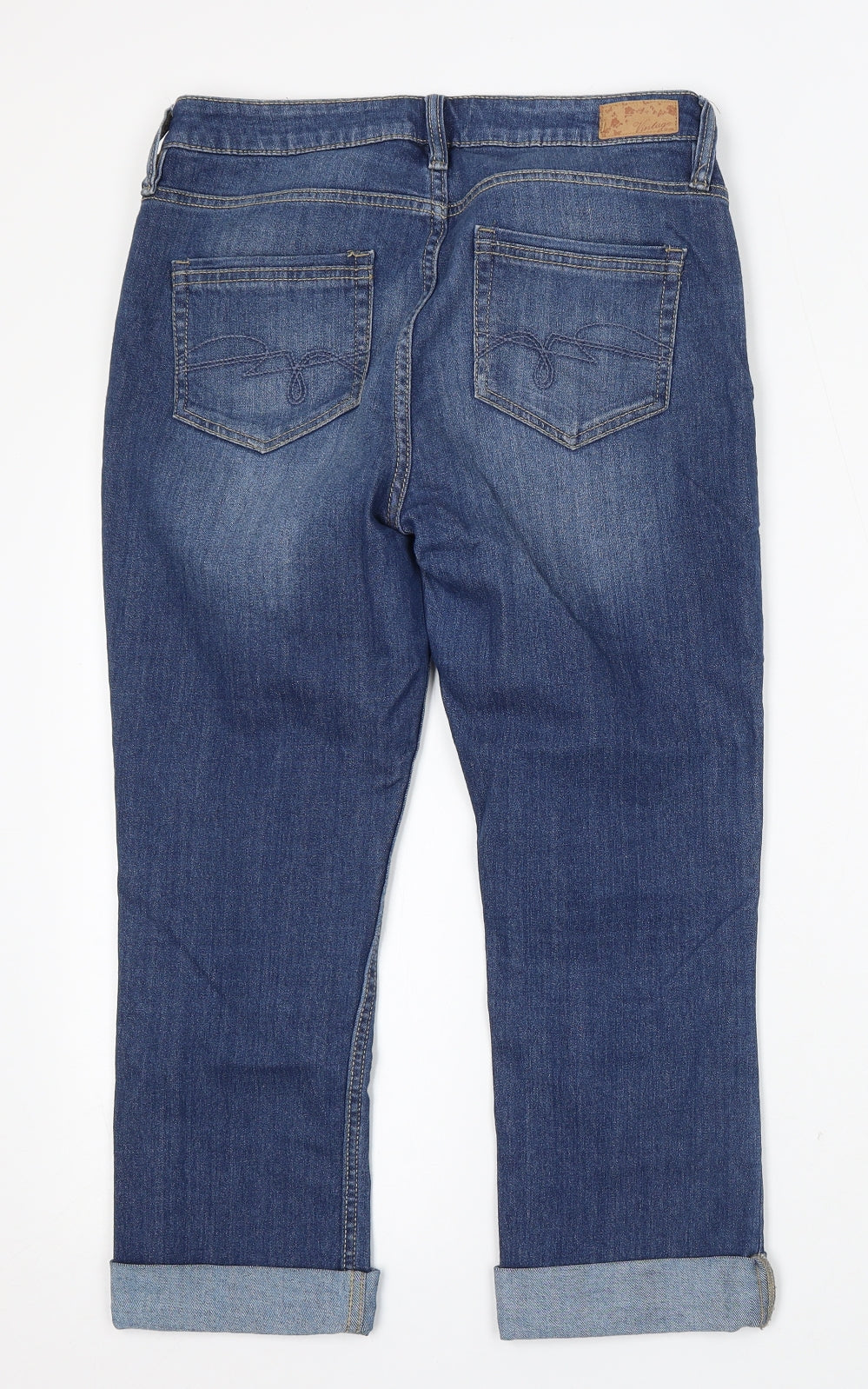 F&F Womens Blue Cotton Cropped Jeans Size 10 L23 in Regular Button