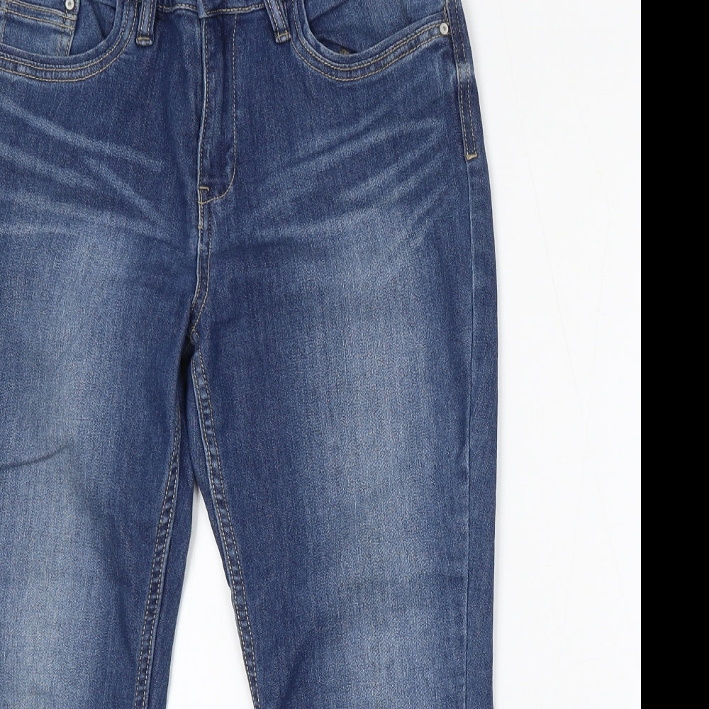 F&F Womens Blue Cotton Cropped Jeans Size 10 L23 in Regular Button