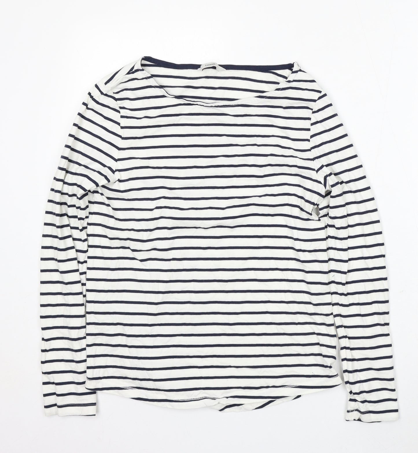 George Womens White Striped Cotton Basic T-Shirt Size 12 Round Neck