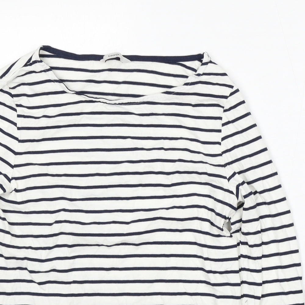 George Womens White Striped Cotton Basic T-Shirt Size 12 Round Neck