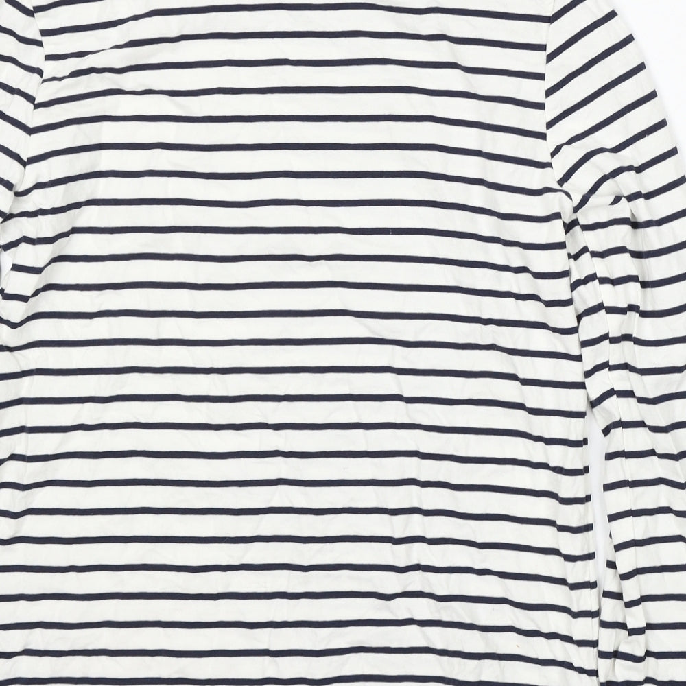 George Womens White Striped Cotton Basic T-Shirt Size 12 Round Neck