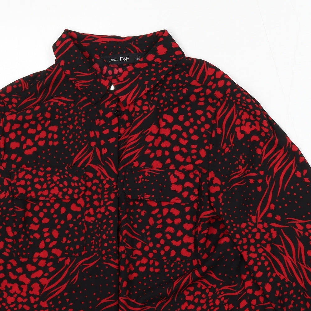 F&F Womens Black Geometric Polyester Basic Blouse Size 10 Collared