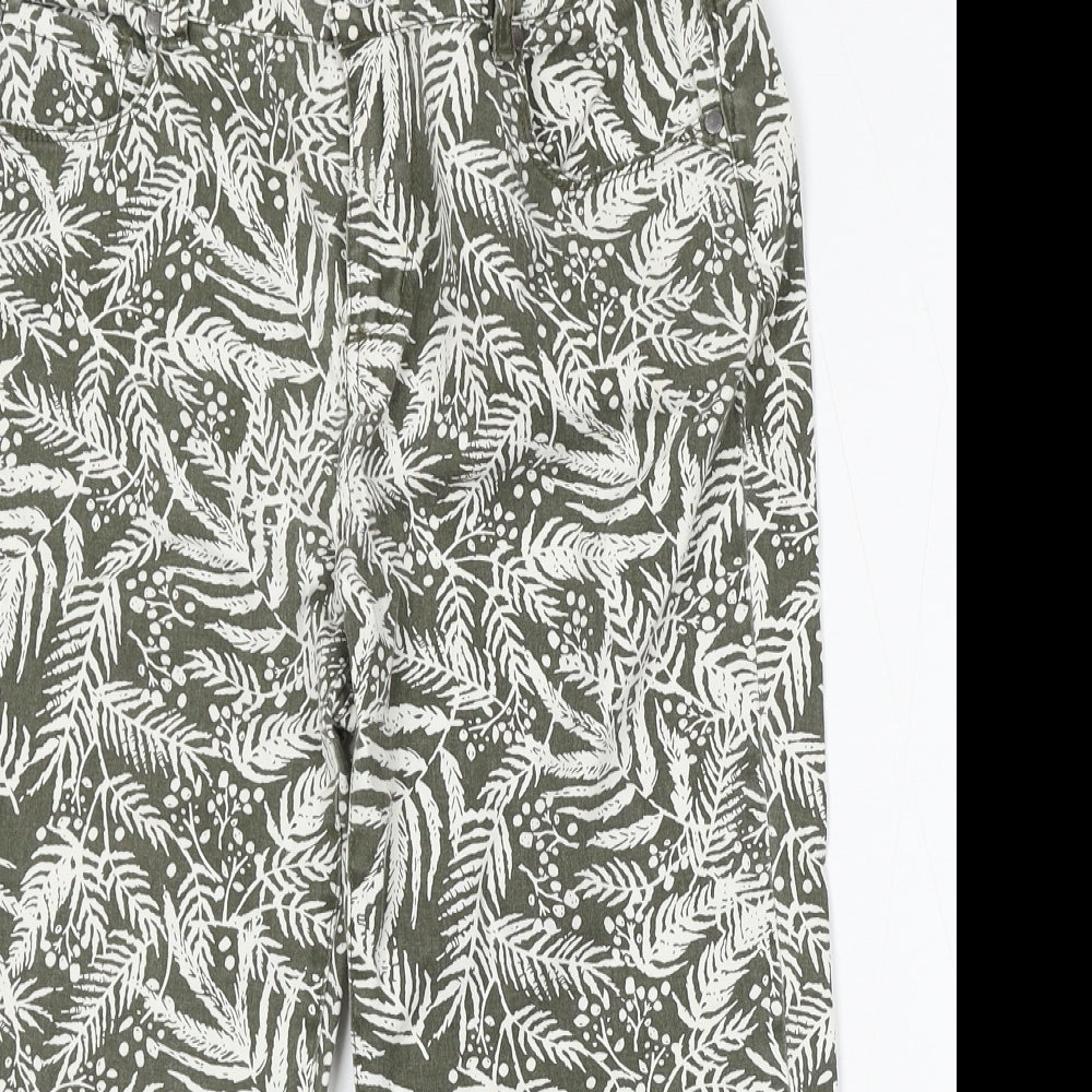 Peacocks Womens Green Geometric Cotton Cropped Jeans Size 14 L21 in Regular Button