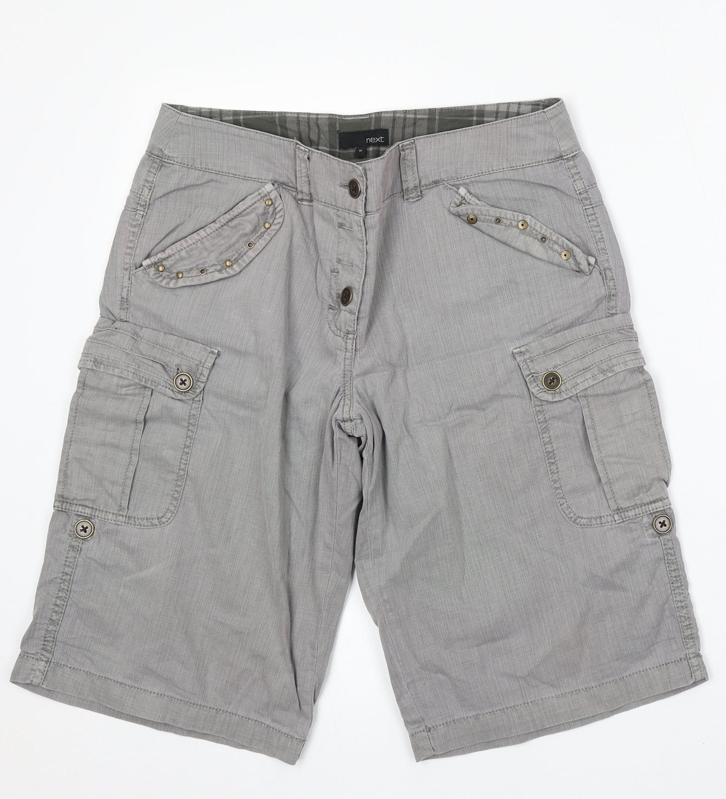 NEXT Womens Grey Cotton Cargo Shorts Size 10 L14 in Regular