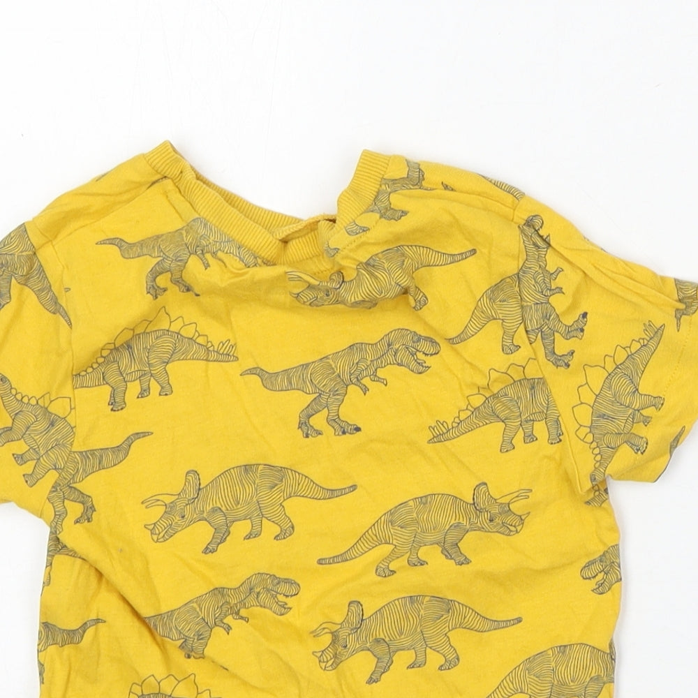 Marks and Spencer Boys Yellow Geometric Cotton Basic T-Shirt Size 5-6 Years Round Neck