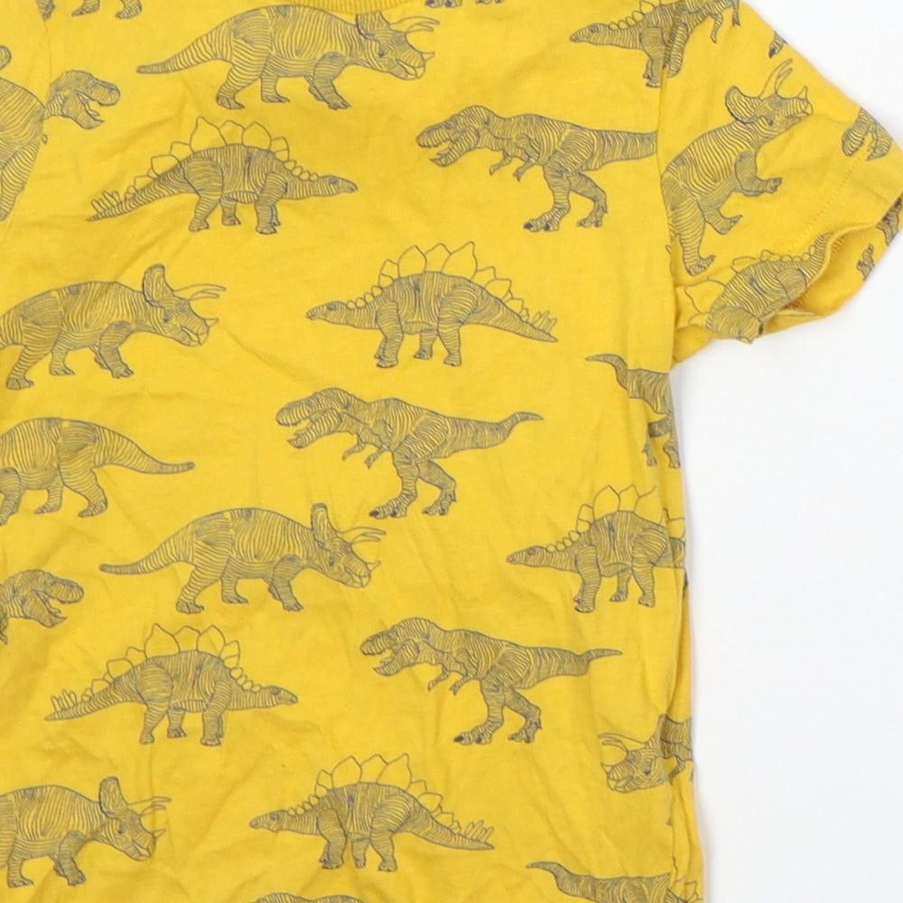 Marks and Spencer Boys Yellow Geometric Cotton Basic T-Shirt Size 5-6 Years Round Neck