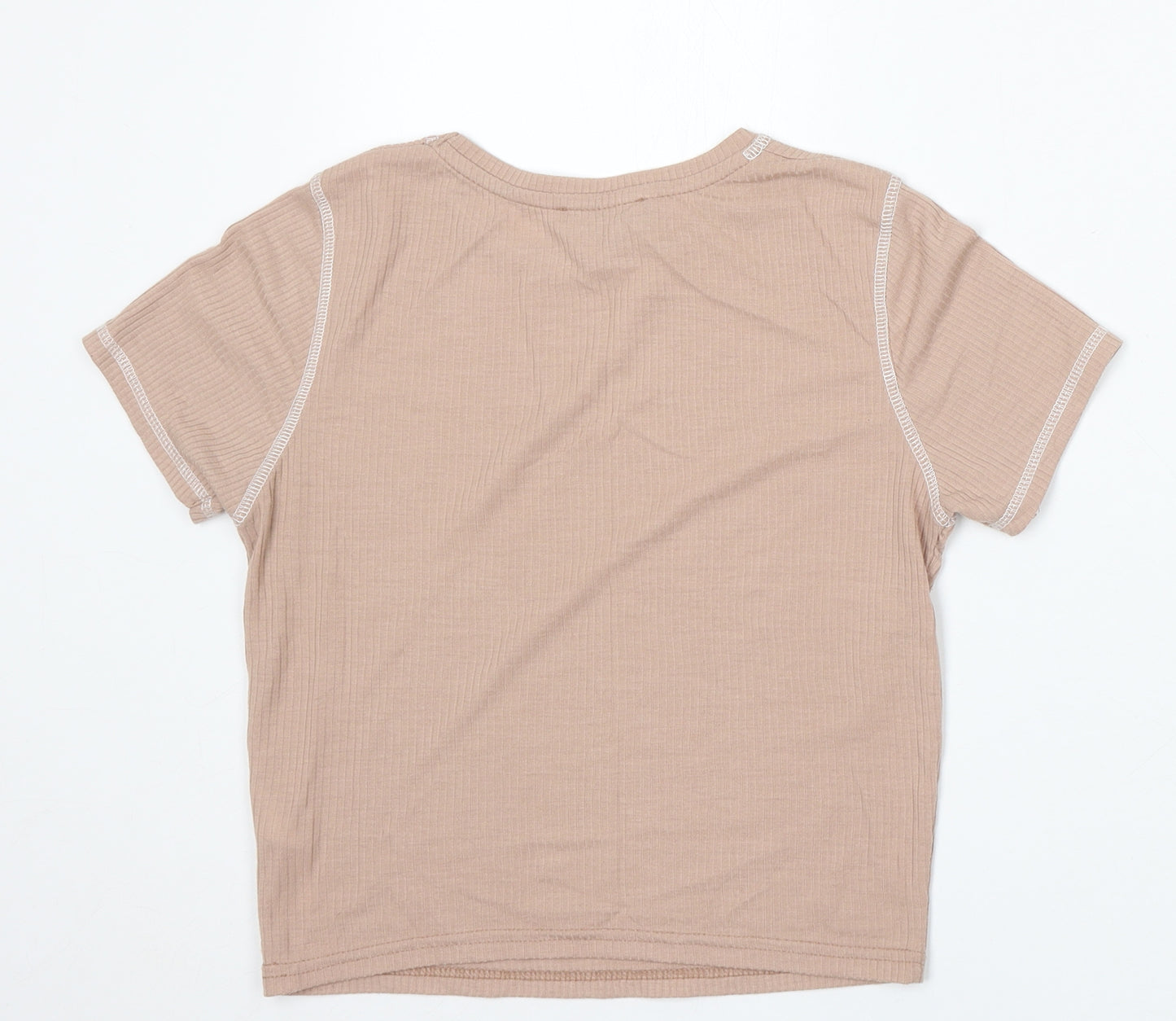 Primark Womens Beige Polyester Basic T-Shirt Size 10 Round Neck
