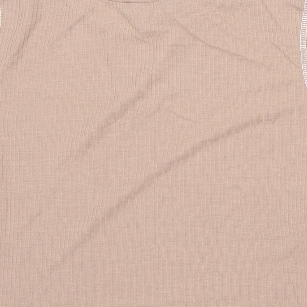 Primark Womens Beige Polyester Basic T-Shirt Size 10 Round Neck
