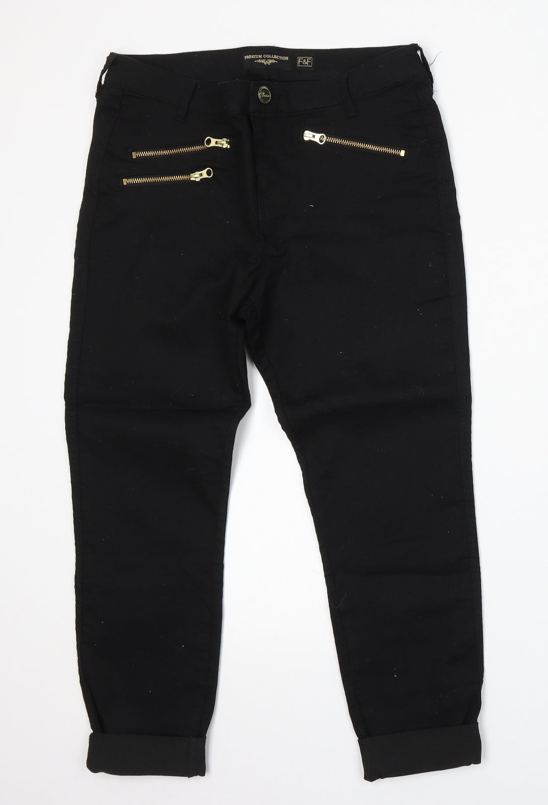 F&F Womens Black Cotton Cropped Jeans Size 12 L25 in Regular Button - short leg