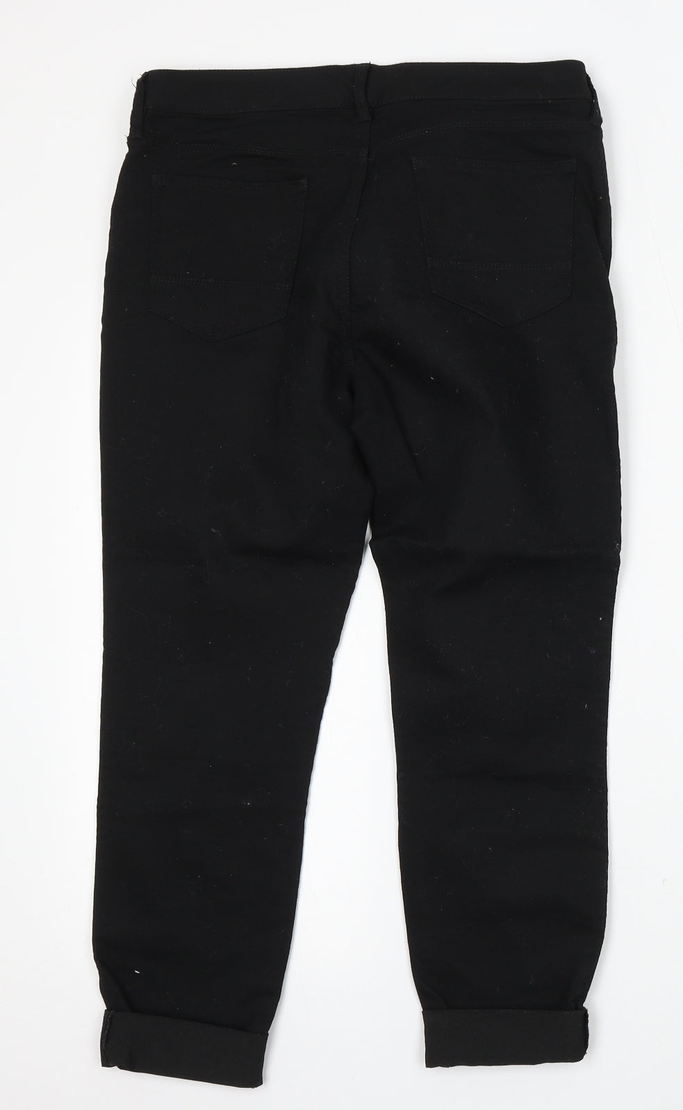 F&F Womens Black Cotton Cropped Jeans Size 12 L25 in Regular Button - short leg