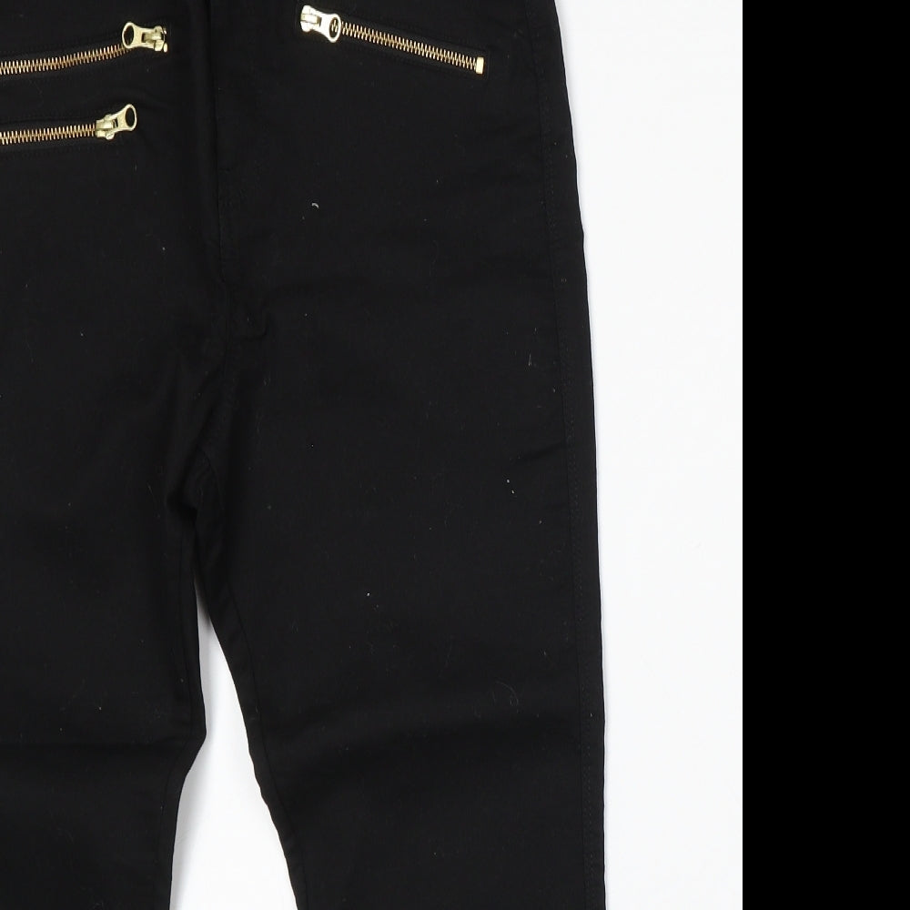 F&F Womens Black Cotton Cropped Jeans Size 12 L25 in Regular Button - short leg