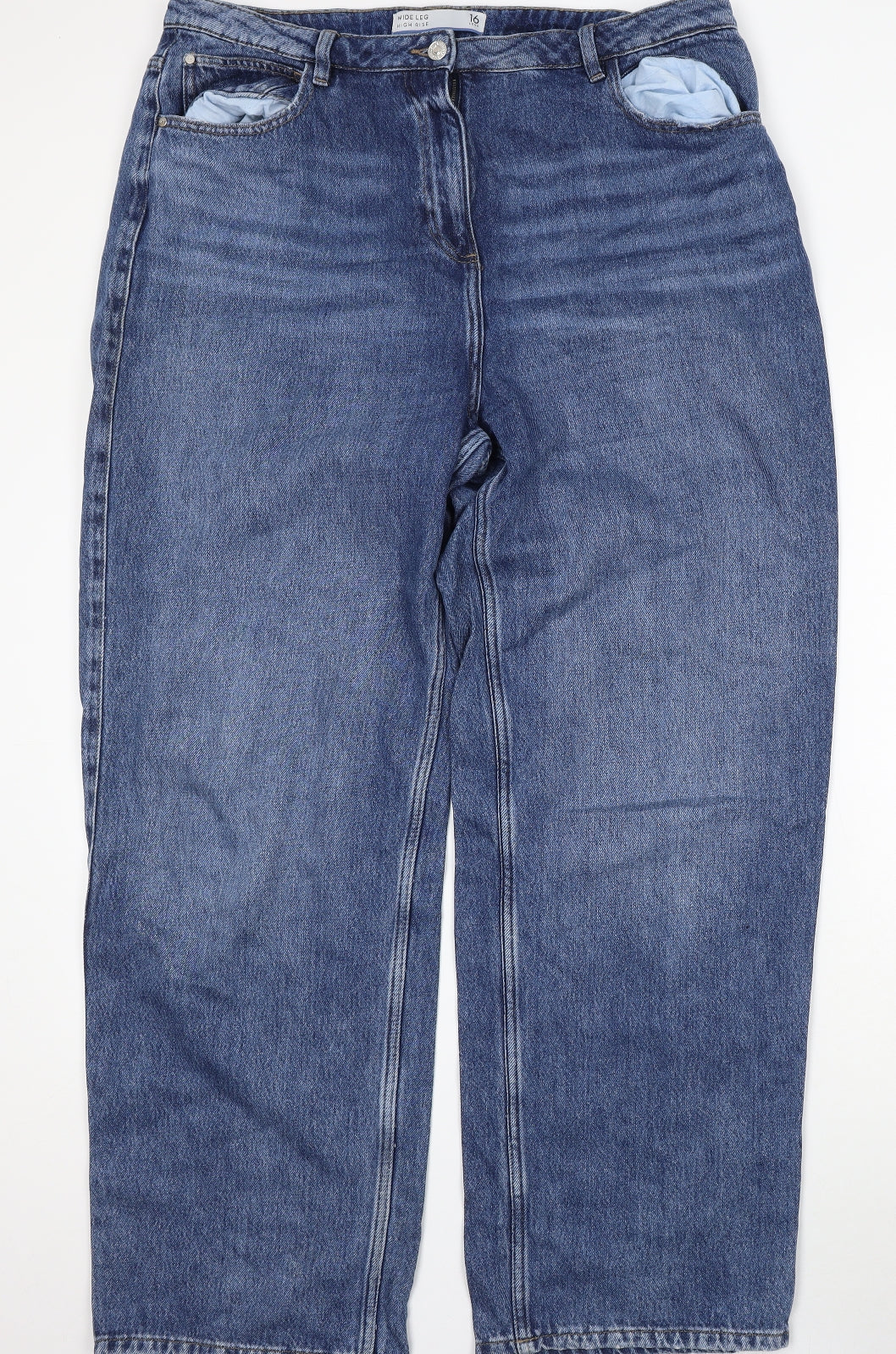 NEXT Womens Blue Cotton Wide-Leg Jeans Size 16 L32 in Regular Button