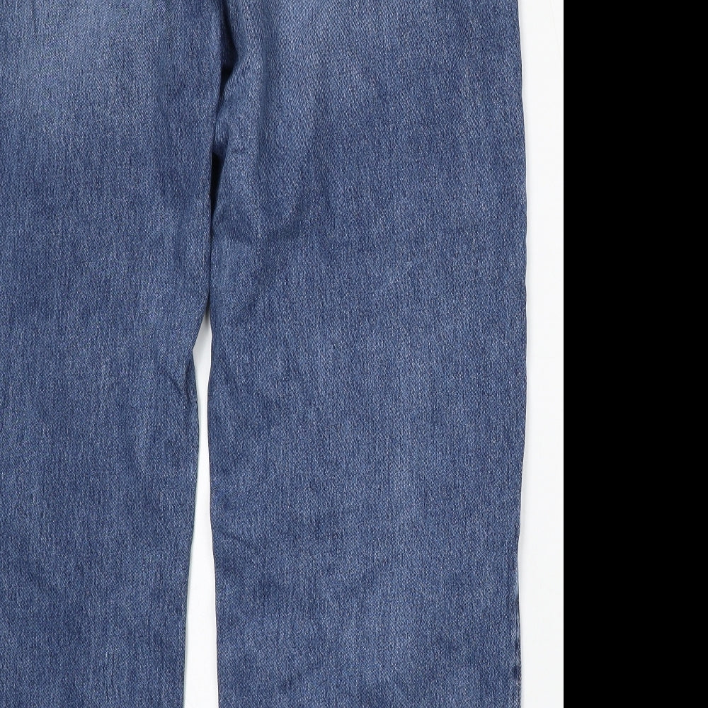 NEXT Womens Blue Cotton Wide-Leg Jeans Size 16 L32 in Regular Button