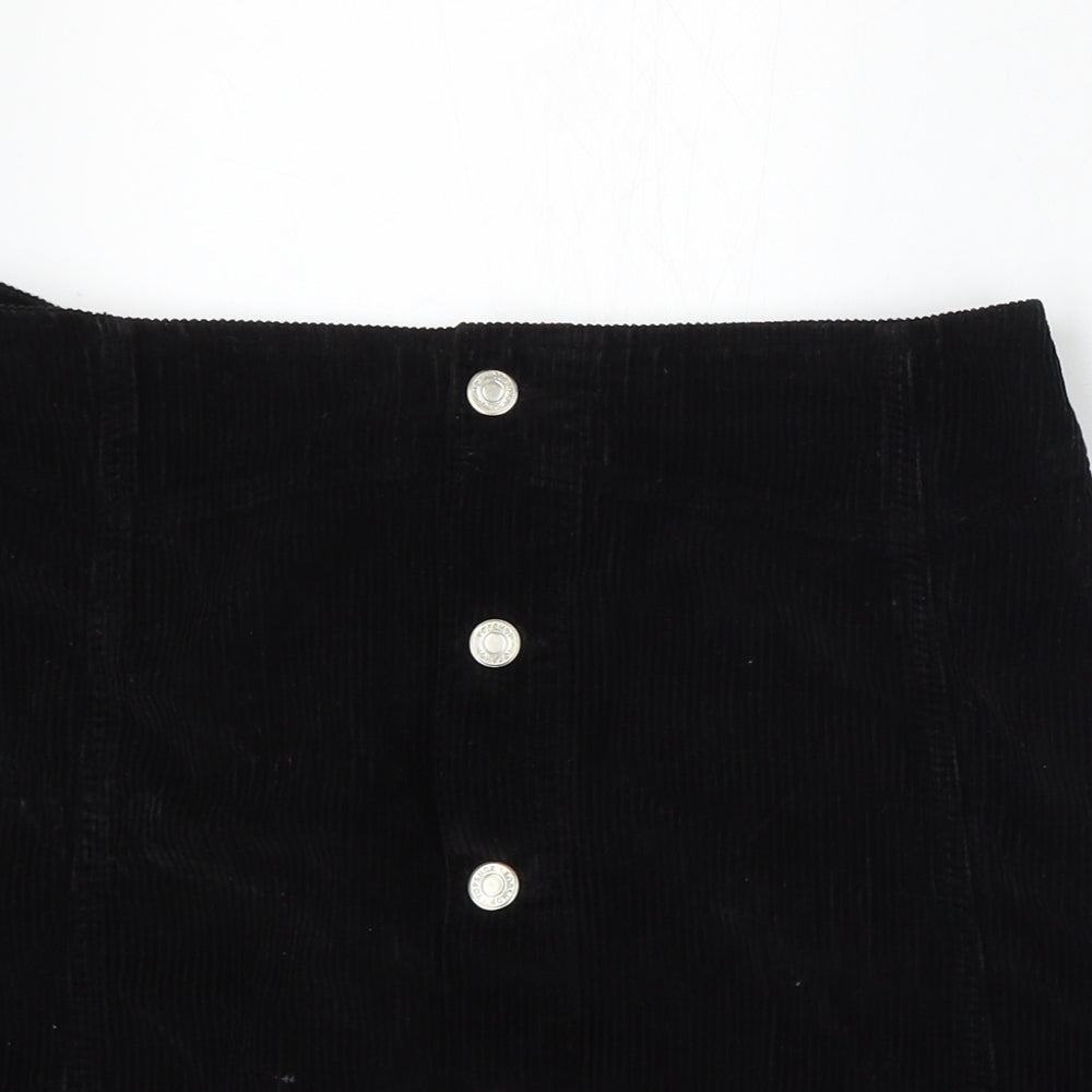 Topshop Womens Black Cotton A-Line Skirt Size 14