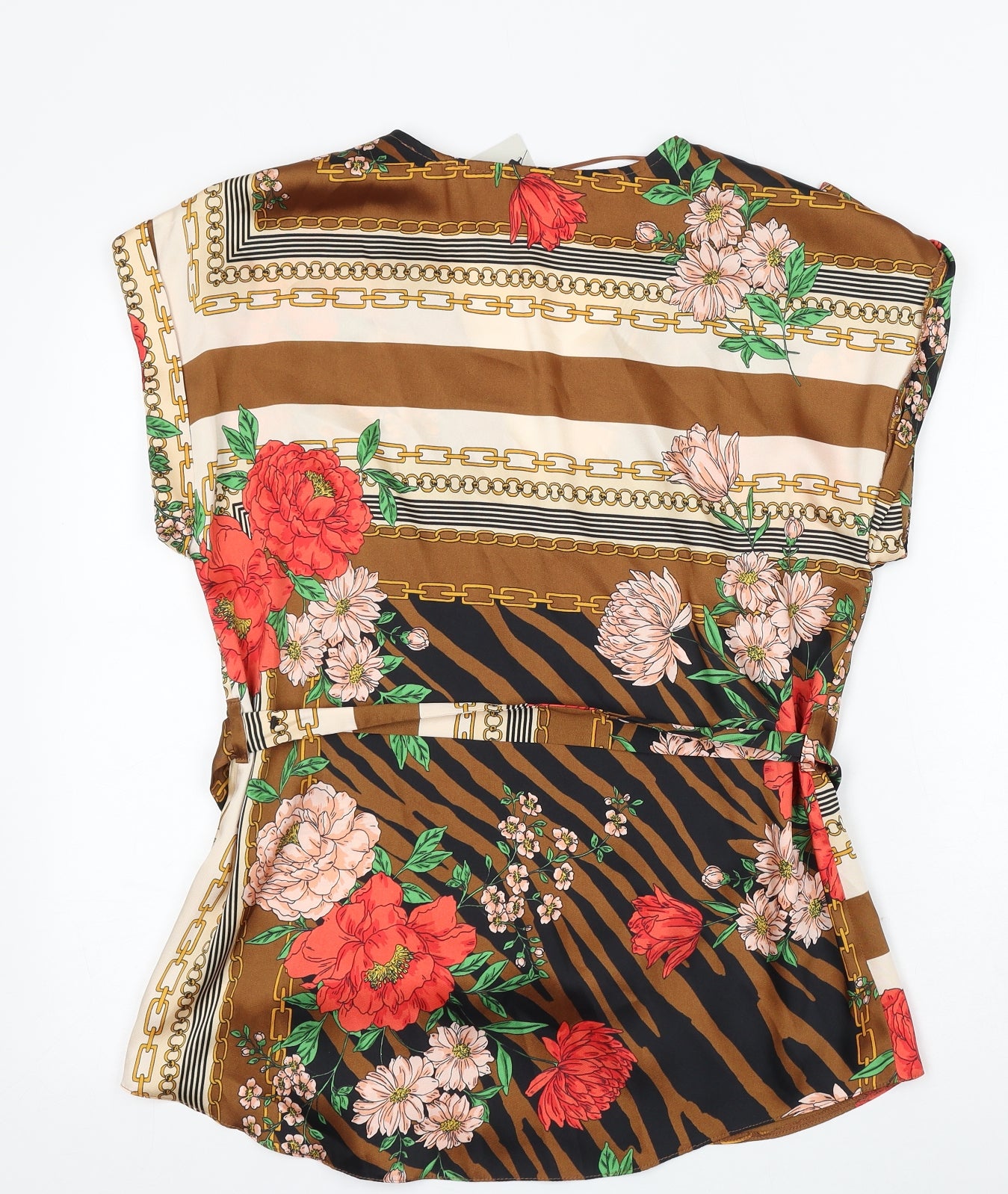 River Island Womens Multicoloured Geometric Polyester Basic Blouse Size 12 V-Neck