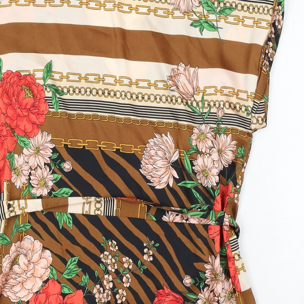 River Island Womens Multicoloured Geometric Polyester Basic Blouse Size 12 V-Neck