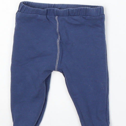 M&Co Girls Blue Floral Cotton Jogger Trousers Size 6-9 Months