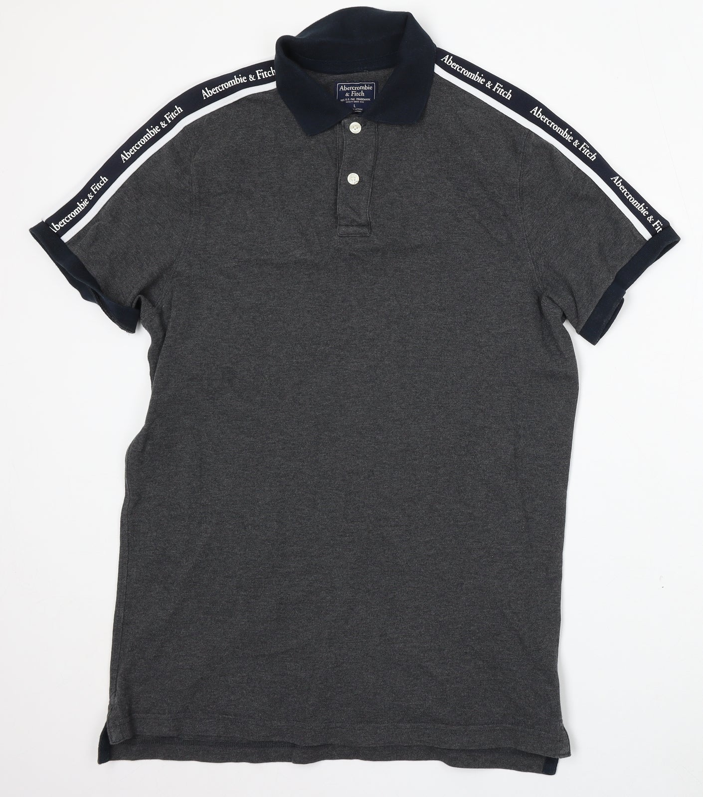 Abercrombie & Fitch Mens Grey Cotton Polo Size L Collared Button