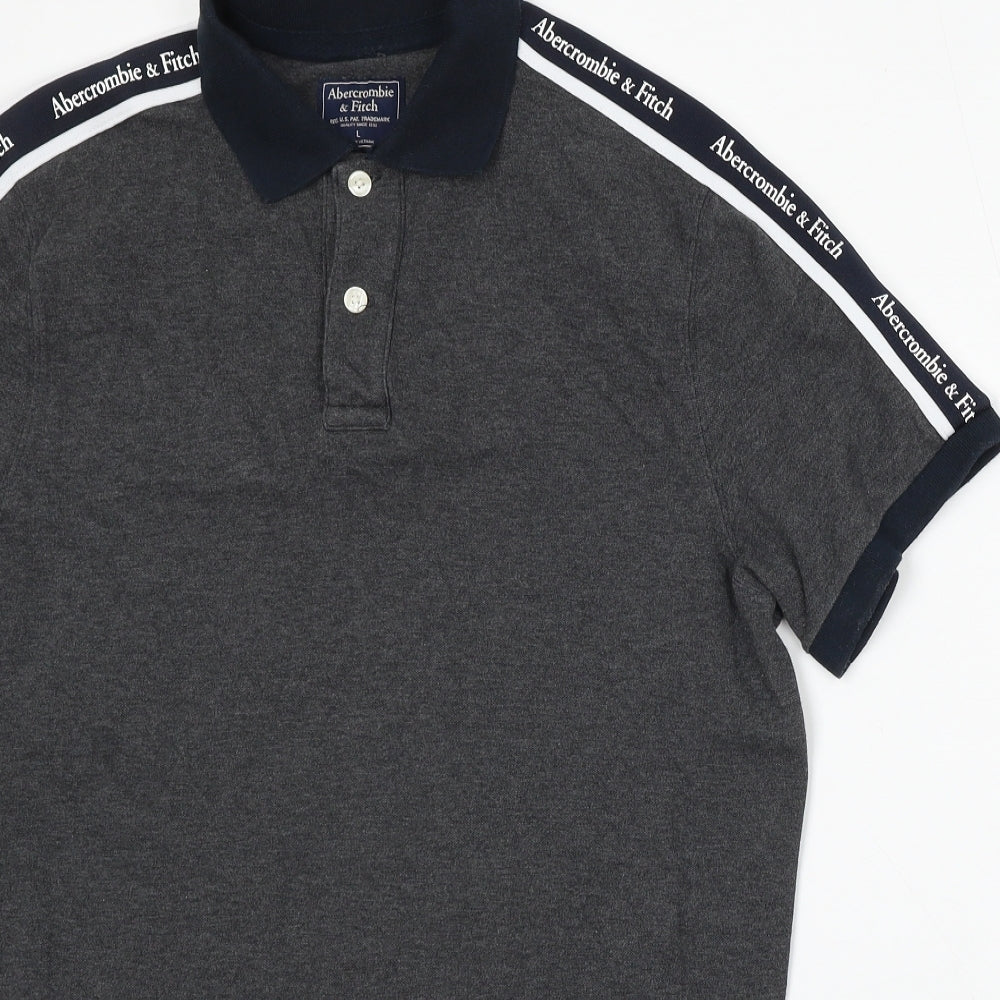Abercrombie & Fitch Mens Grey Cotton Polo Size L Collared Button