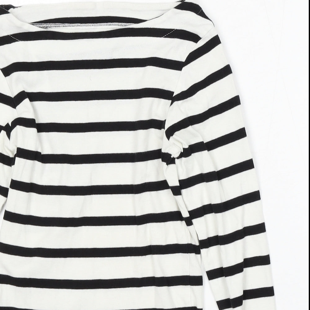 F&F Womens White Boat Neck Striped Cotton Pullover Jumper Size 8