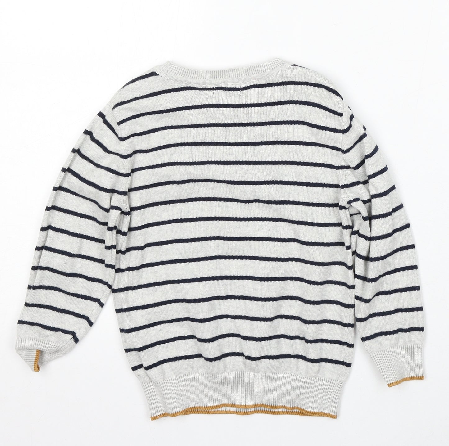 NEXT Boys Grey Round Neck Striped Cotton Pullover Jumper Size 3-4 Years - cars
