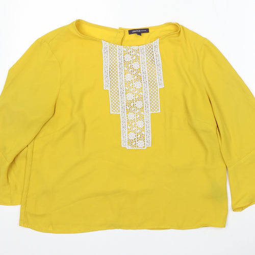 Marks and Spencer Womens Yellow Polyester Basic Blouse Size 12 Round Neck