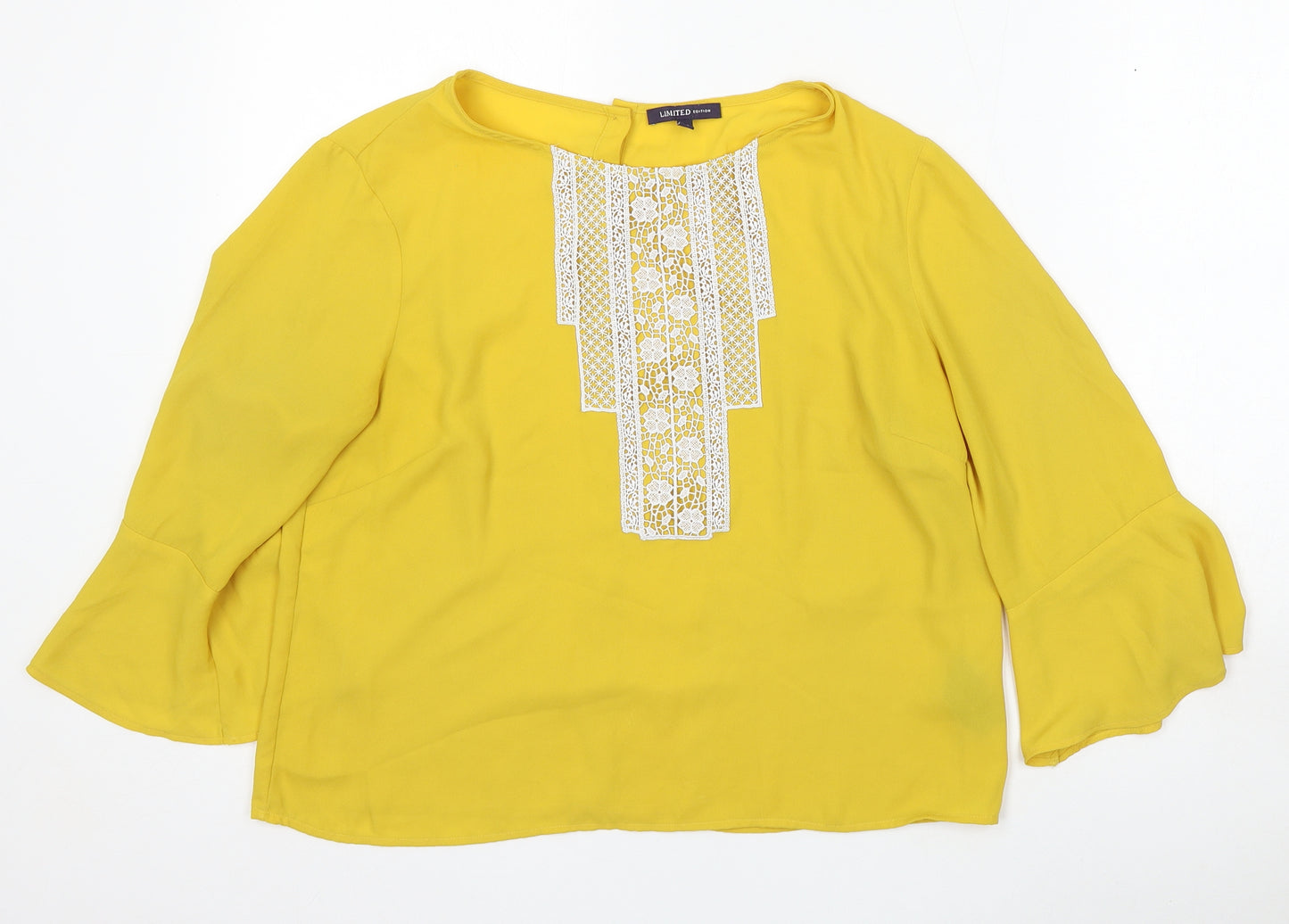 Marks and Spencer Womens Yellow Polyester Basic Blouse Size 12 Round Neck