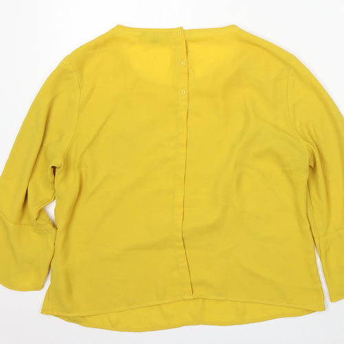 Marks and Spencer Womens Yellow Polyester Basic Blouse Size 12 Round Neck