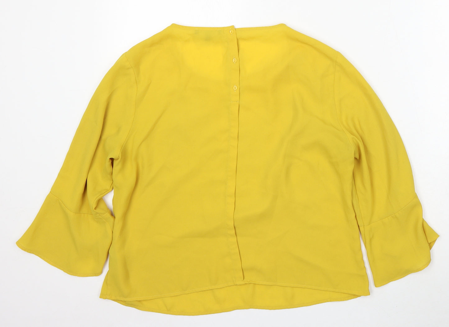 Marks and Spencer Womens Yellow Polyester Basic Blouse Size 12 Round Neck