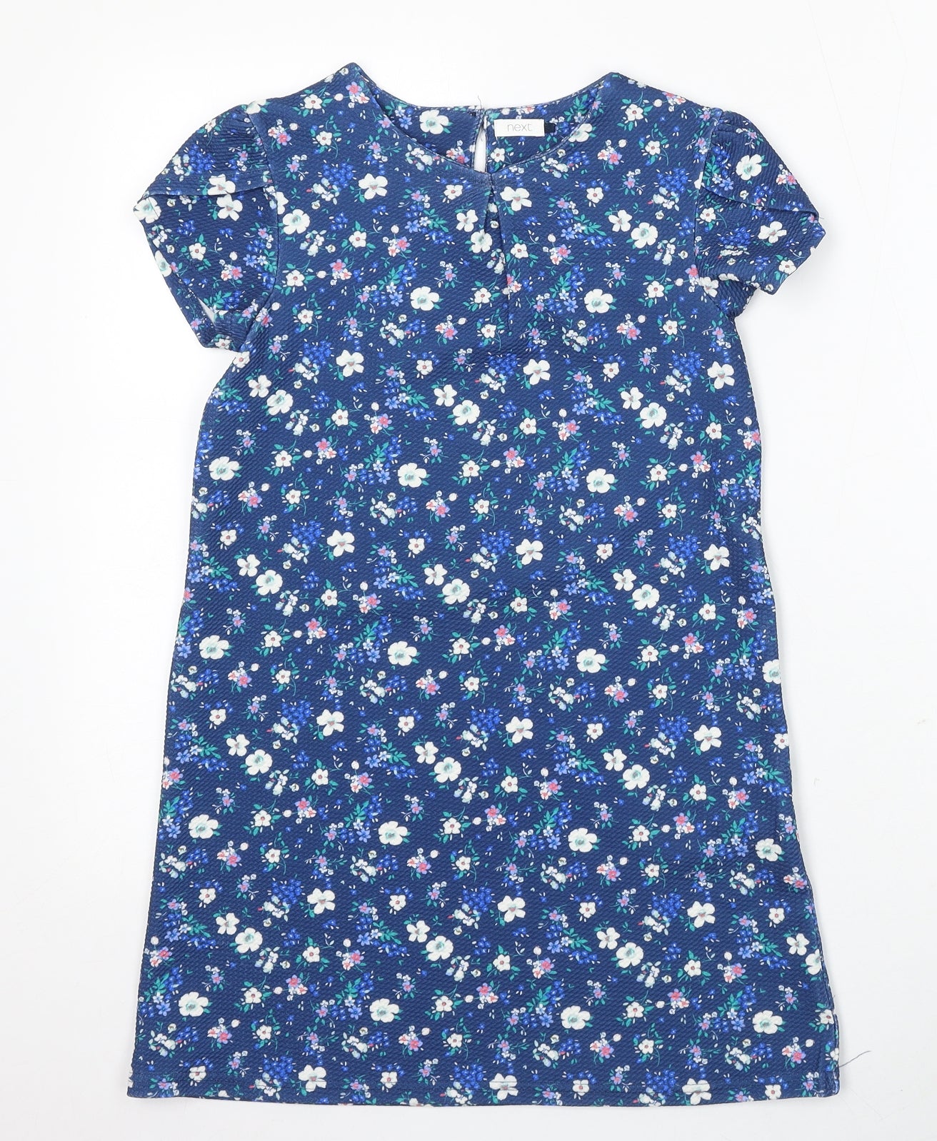 NEXT Girls Blue Floral Polyester Shift Size 9 Years Round Neck
