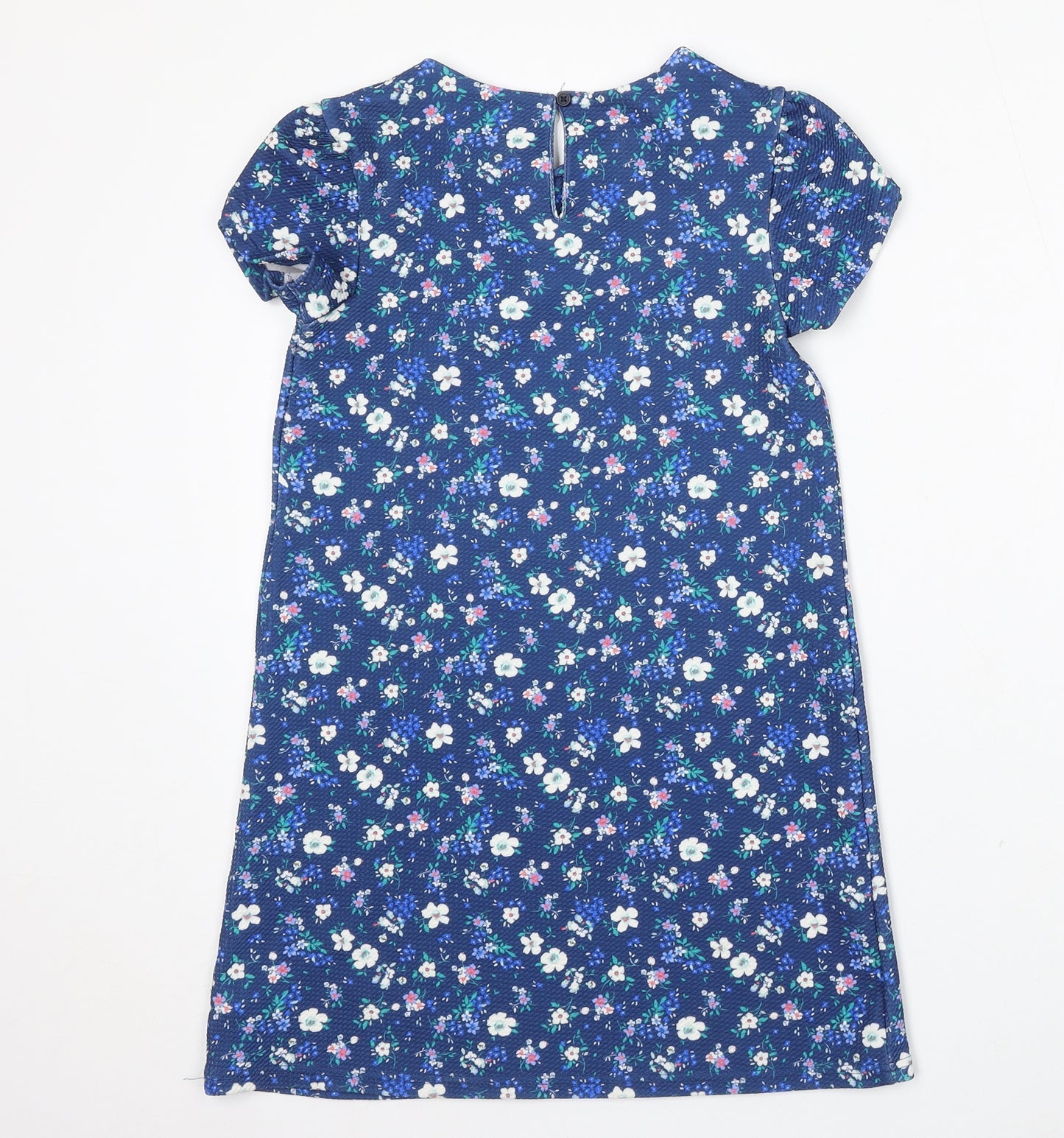 NEXT Girls Blue Floral Polyester Shift Size 9 Years Round Neck