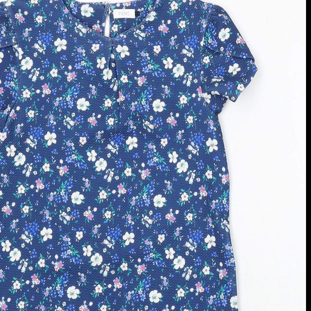 NEXT Girls Blue Floral Polyester Shift Size 9 Years Round Neck