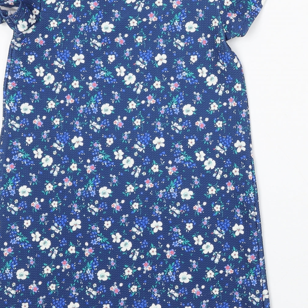 NEXT Girls Blue Floral Polyester Shift Size 9 Years Round Neck