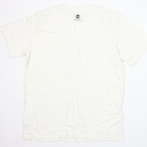 Timberland Mens Ivory Cotton T-Shirt Size XL Round Neck