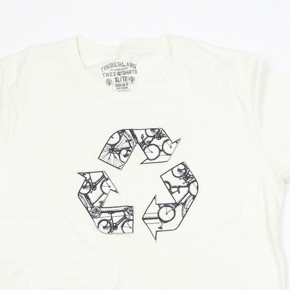 Timberland Mens Ivory Cotton T-Shirt Size XL Round Neck
